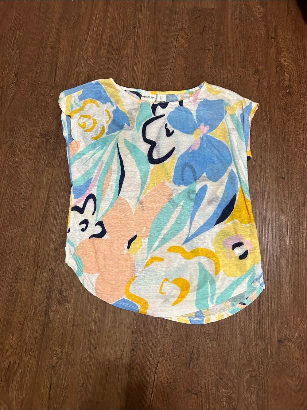 Rachel Zoe Pastel Floral Cap-Sleeve Tee in Blue, Yellow, Peach and Mint